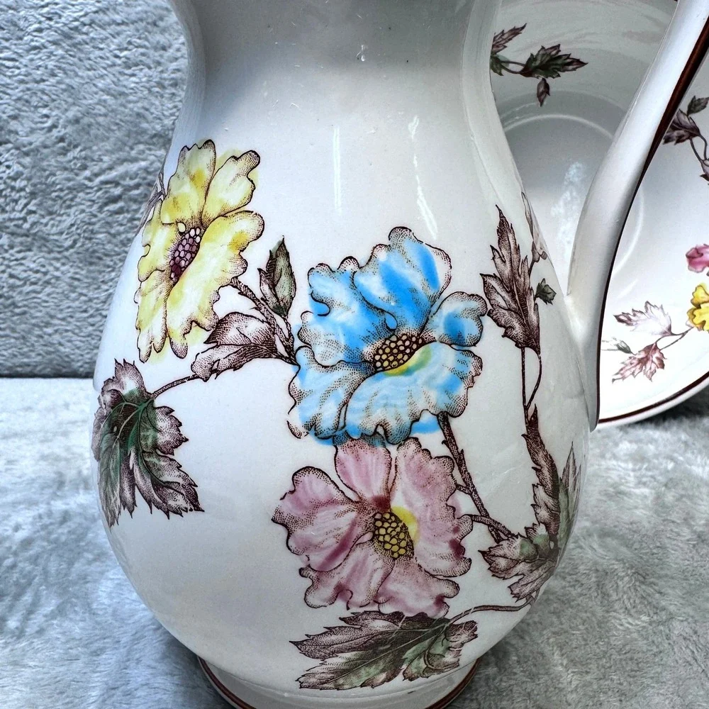 Vintage Japan Pitcher Bowl Set Floral Ceramic Mid Century‎ Cottage Botanical